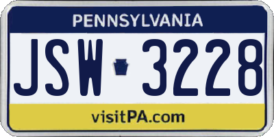 PA license plate JSW3228