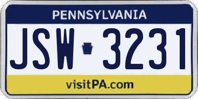 PA license plate JSW3231
