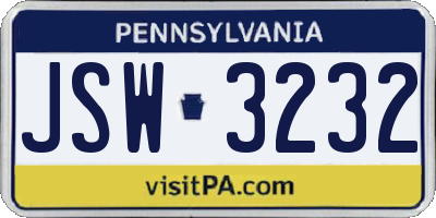 PA license plate JSW3232