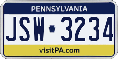 PA license plate JSW3234