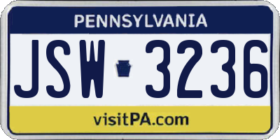 PA license plate JSW3236