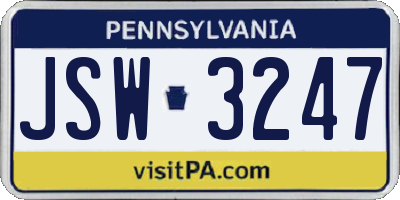 PA license plate JSW3247
