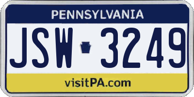 PA license plate JSW3249