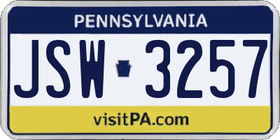 PA license plate JSW3257