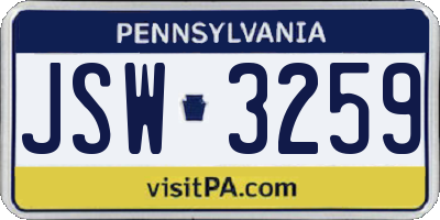 PA license plate JSW3259