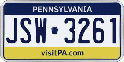 PA license plate JSW3261