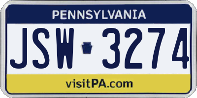 PA license plate JSW3274