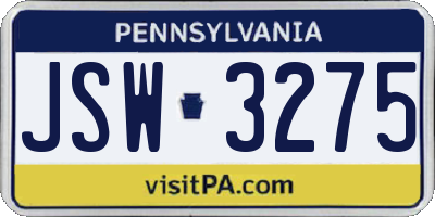 PA license plate JSW3275