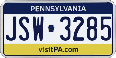 PA license plate JSW3285