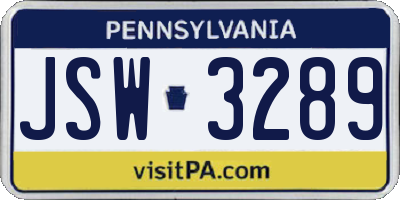 PA license plate JSW3289