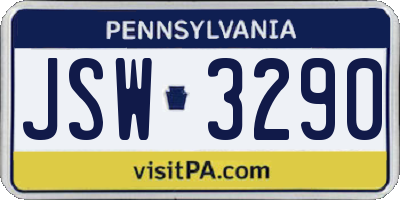 PA license plate JSW3290