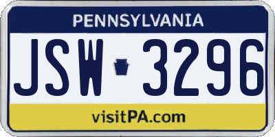 PA license plate JSW3296