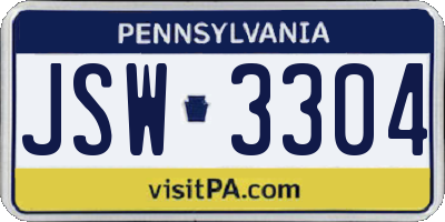 PA license plate JSW3304