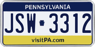 PA license plate JSW3312