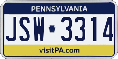 PA license plate JSW3314
