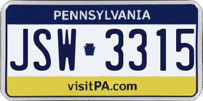 PA license plate JSW3315