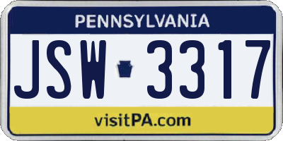 PA license plate JSW3317