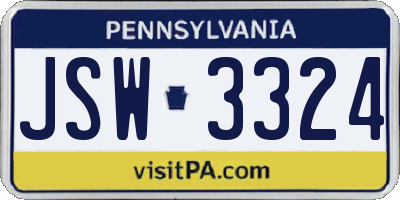 PA license plate JSW3324