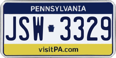 PA license plate JSW3329