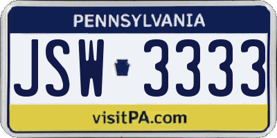 PA license plate JSW3333