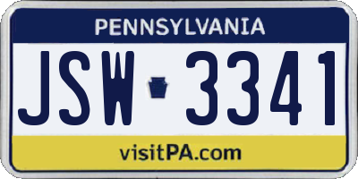 PA license plate JSW3341