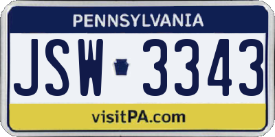 PA license plate JSW3343
