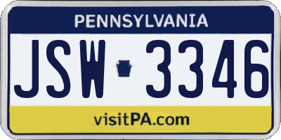 PA license plate JSW3346