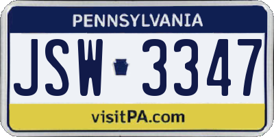 PA license plate JSW3347