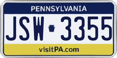PA license plate JSW3355