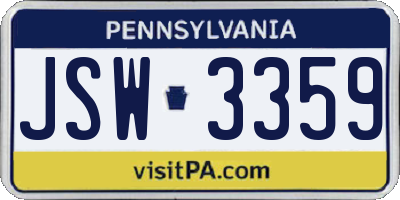 PA license plate JSW3359
