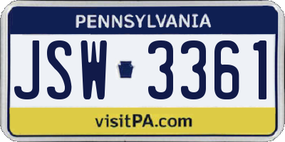 PA license plate JSW3361