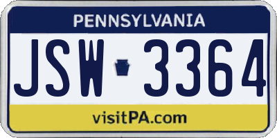 PA license plate JSW3364