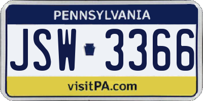 PA license plate JSW3366