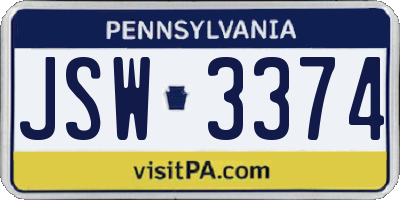 PA license plate JSW3374
