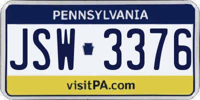 PA license plate JSW3376