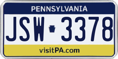 PA license plate JSW3378