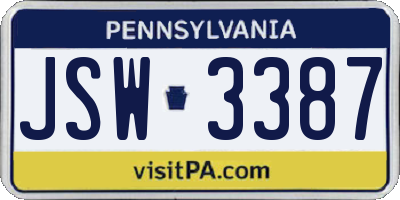 PA license plate JSW3387