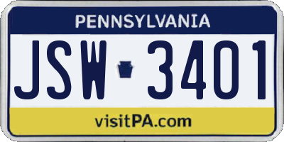 PA license plate JSW3401
