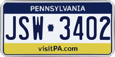 PA license plate JSW3402