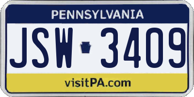 PA license plate JSW3409