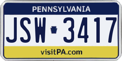 PA license plate JSW3417
