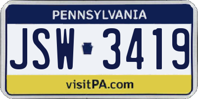 PA license plate JSW3419