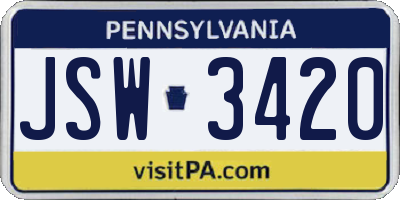 PA license plate JSW3420