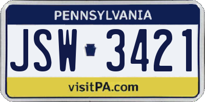 PA license plate JSW3421