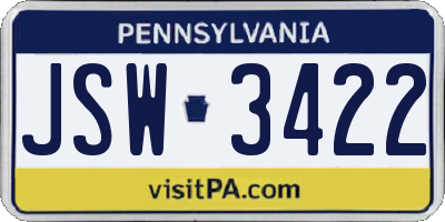 PA license plate JSW3422