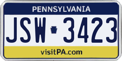 PA license plate JSW3423