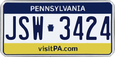 PA license plate JSW3424