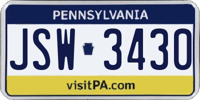 PA license plate JSW3430