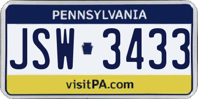 PA license plate JSW3433