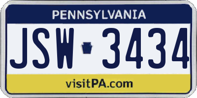 PA license plate JSW3434